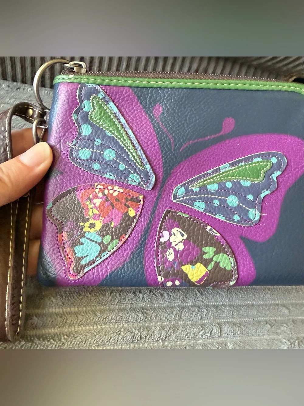 Relic Purple and Green Butterfly Wristlet Wallet Leather Fall